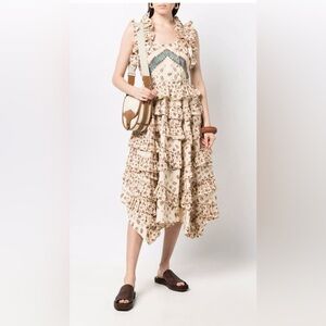 Ulla Johnson Nia Midi Dress Ruffle Tiered Bohemian Womens 2 NWT Chocolate Tan